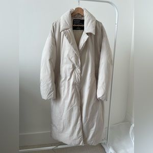 [ASOS] Stradivarius longline padded coat with belt | Ecru